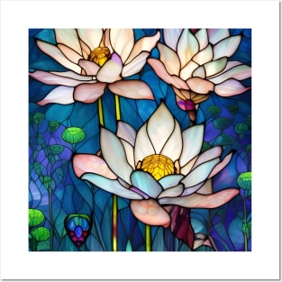 Stained Glass Lotus Flowers Posters and Art